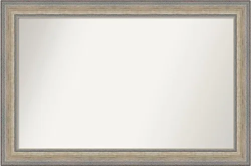 Vista 490 de Amanti Art Espejo de baño plateado para sobre el fregadero, 28 x 37 pulgadas, elegante espejo rectangular de peltre cepillado, marco de madera