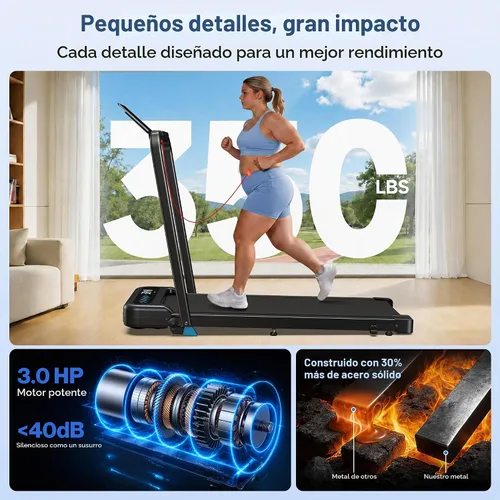 Vista 4 de Cardirun Almohadilla para caminar con 10% de inclinación, 4 en 1 plegable caminadora con barra de mango para espacios pequeños en el hogar, 3.0 HP