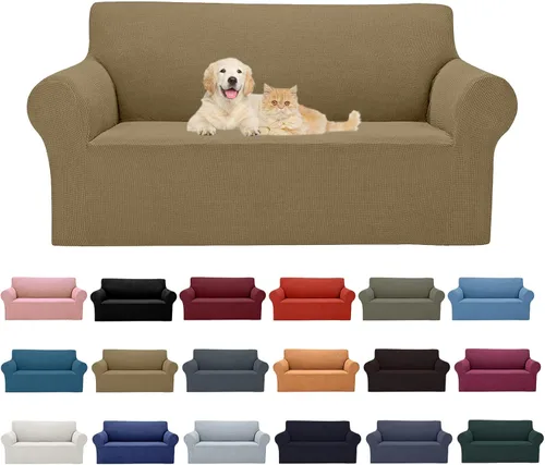 Vista 36 de Cupuamon Funda elástica para sofá de 1 plaza, funda protectora de muebles con parte inferior elástica de tela jacquard a cuadros pequeños para Beige