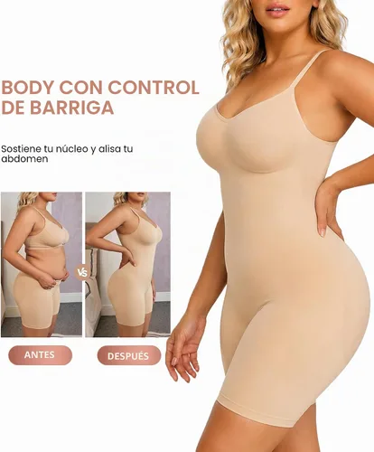Vista 5 de SHAPERX Faja moldeadora para mujer, body con control de abdomen, pantalones cortos moldeadores de cuerpo a la mitad del muslo para un aspecto Beige