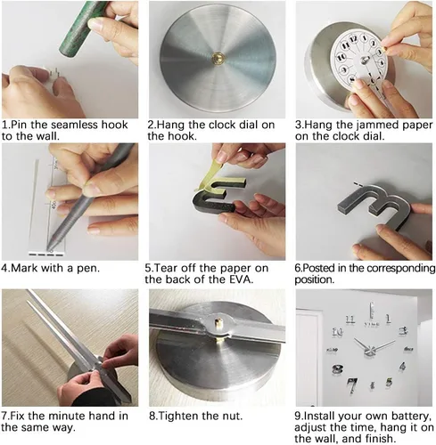 Vista 8 de LZYMSZ Reloj de pared de bricolaje moderno 3D con números de espejo, calcomanías para decoración de oficina en casa (negro)