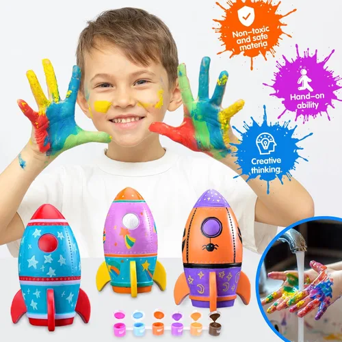Vista 5 de HAPMARS Kit de lámpara de cohete para pintar tu propio cohete, suministros de arte de luz nocturna, kit de manualidades creativas, juguetes