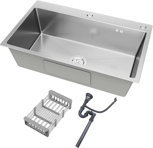 Vista 10 de 23.6 x 17.7 Pulgadas Fregadero de Cocina de Caída, Fregaderos de Cocina de Acero Inoxidable con Nano-Revestimiento, Fregadero de Un Solo Tazón de 8