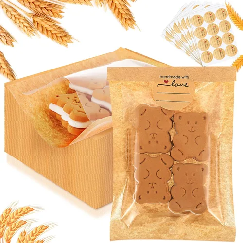 Vista 8 de Outus 100 bolsas de empaque para galletas con sello, bolsas de panadería de 3 x 3 pulgadas con ventana, papel resistente a la grasa termosellable