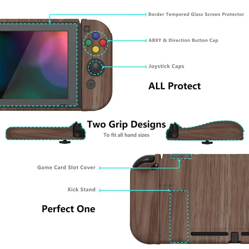Vista 53 de PlayVital AlterGrips Ergonomic Grips Cover for Nintendo Switch, [2 Design] Interchangeable Comfort Dockable Protective Case with Screen Protector &