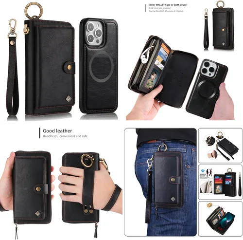 Vista 2 de LITOU Funda compatible con iPhone 15 Plus para mujeres y hombres, funda de piel con cierre de pulseras, tarjetero con bloqueo RFID, funda magnética