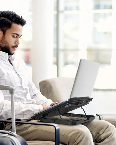 Vista 9 de AICHESON Almohadilla de enfriamiento para laptop de 12 a 15.6 pulgadas, 6 ventiladores más fríos con luces azules, soporte de enfriamiento