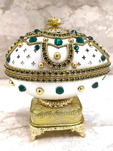 Vista 4 de 3pce Rara Idea de regalo vintage de ESMERALDA regalo de Navidad para padres Faberge Egg Music Jewelry cajas de regalo hechas a mano huevo Fabergé