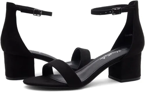 Vista 7 de Herstyle Sandalias de tacón bajo grueso para mujer, con correa en el tobillo, con correa en el tobillo, zapatos de vestir para fiestas, bodas