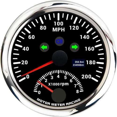 Vista 27 de MOTOR METER RACING W PRO 85mm 3-3/8" 2 en 1 Velocímetro GPS Tacómetro Odómetro Digital Kilometraje y Medidor de Viaje con Señal de Giro y Luz Alta