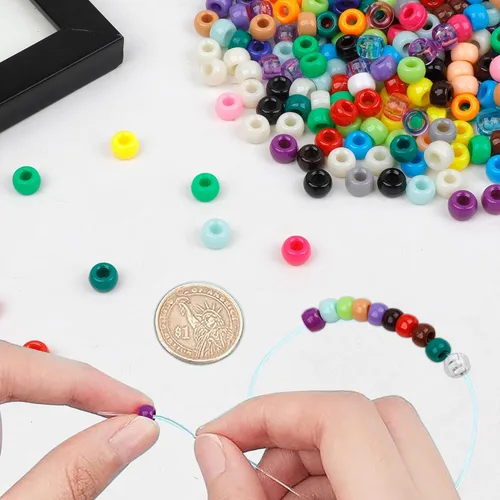 Vista 4 de Cuentas de Pony de Plástico Coloridas para Pulsera para Hacer Joyas para Pulseras de Amistad 6x9mm Multicolor para Cuentas Trenzado de Cabello