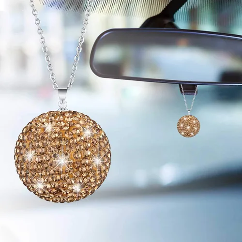 Vista 8 de WINKA Bola de cristal brillante para decoración del espejo retrovisor del automóvil, adorno colgante de diamantes de imitación para decoración