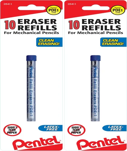 Vista 3 de Pentel PDE1BP2 Borrador de repuesto para AL, Ax y PD Pencil Series 5 piezas por tubo, (2 tubos), color blanco