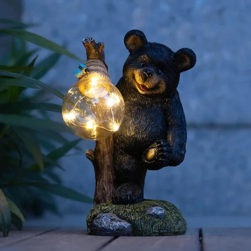 Vista 6 de Suyorpe Estatuas de jardín con luz decorativa de oso, estatua solar de oso exterior, decoración de jardín de animales, decoración divertida