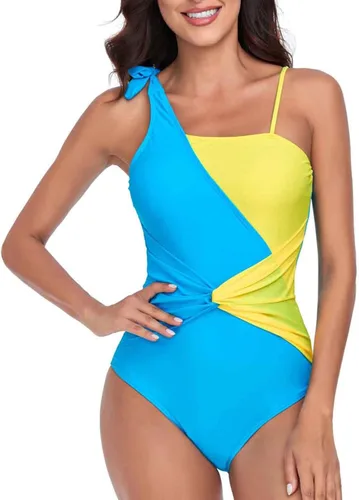 Vista 2 de Traje de baño de UNA pieza para Mujer Cintura Cincher Cuerpo Traje de baño contraste Color Monokini natación volantes