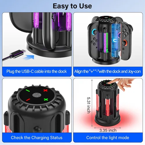 Vista 8 de Switch-2-Joycon-Charger - Base de carga para Nintendo Switch 2 JoyCon 2025, luz LED magnética y de burbujas, estación de carga rápida para Nintendo
