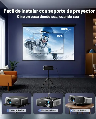 Vista 6 de [Built-in Apps/4K Support] Smart Outdoor Projector with WiFi and Bluetooth, Movie Projector, DoIby Audio with Dual Speaker, Auto Focus w