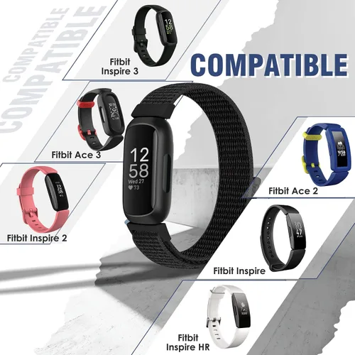 Vista 4 de Bcuckood Correa de nailon compatible con Fitbit Inspire 3/2/HR/Fitbit Ace 3/2, correa deportiva de nailon suave, transpirable, ajustable, correa