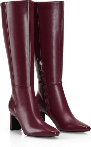 Vista 7 de GENSHUO Botas altas hasta la rodilla para mujer, cómodas botas de tacón plano vintage con punta cuadrada para otoño e invierno, con cremallera
