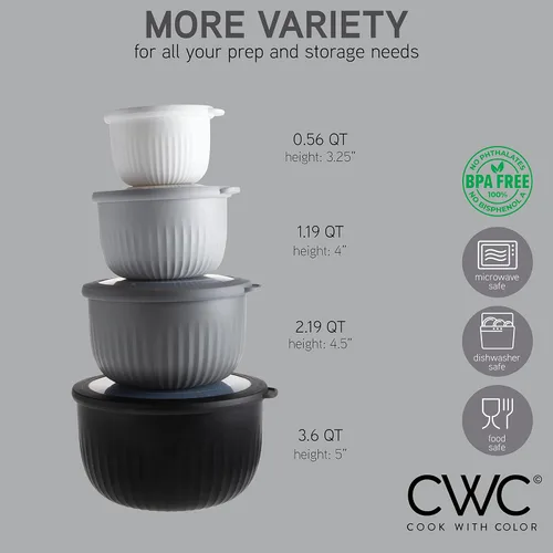 Vista 2 de COOK WITH COLOR Kitchen Essentials - Juego de tazones para mezclar con tapas y 3 tablas de cortar gruesas en blanco y negro