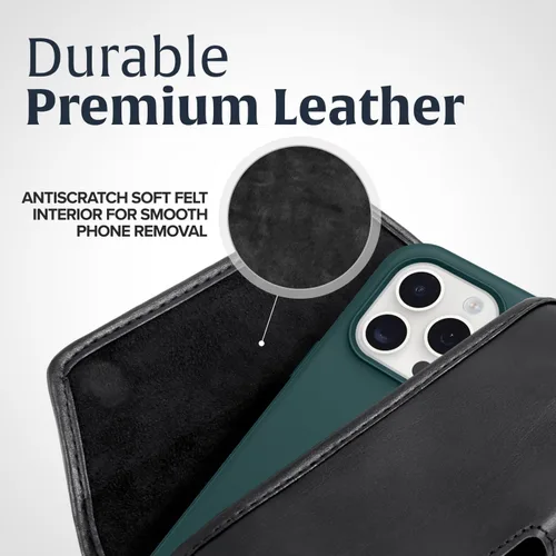 Vista 5 de Turtleback - Funda de piel prémium para iPhone 16 Pro Max, 15 Pro Max, 14 Pro Max, 13 Pro Max, soporte para cinturón de teléfono negro para fundas