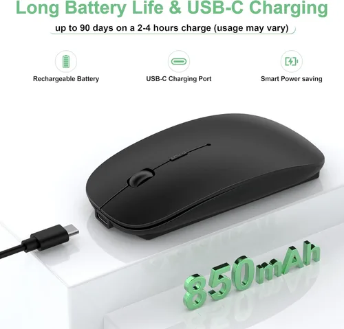 Vista 5 de Gizdot-S1 - Mouse Bluetooth para laptop/MacBook Air/Pro y iPad, mouse inalámbrico recargable con tipo C, mouse delgado para iMac, 4 modos