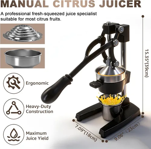 Vista 2 de Exprimidor manual de cítricos de alta resistencia, exprimidor manual de hierro fundido con palanca ergonómica, exprimidor de limón de alto