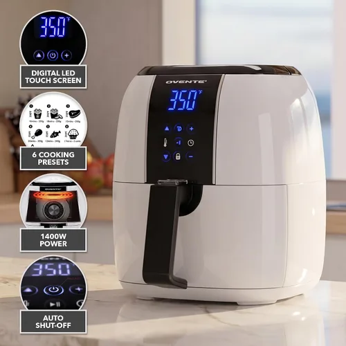 Vista 2 de OVENTE Freidora de aire digital compacta de 3.2 cuartos de galón, potencia Blanco