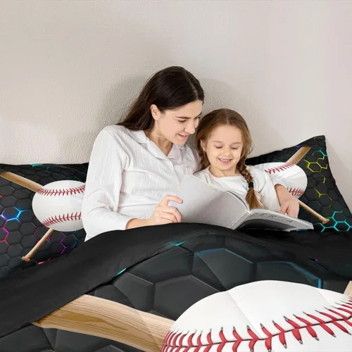 Vista 5 de Erosebridal Juego de edredón de béisbol tamaño individual, juegos de ropa de cama deportiva para niños, edredones y juegos de ropa de cama de nido