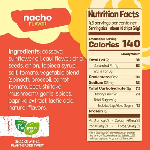Vista 2 de REAL FOOD FROM THE GROUND UP Chips de tortilla de coliflor, 4.5 onzas (paquete de 6)