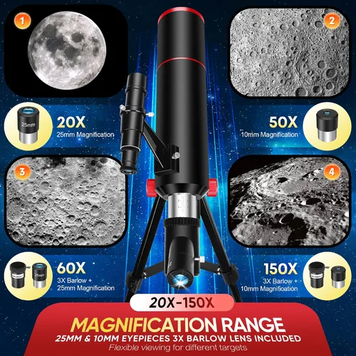 Vista 3 de HETEKAN Telescopio para niños y adultos, refractor portátil de apertura