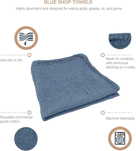 Vista 4 de Detailer's Preference Toallas absorbentes de algodón para tienda, trapos de limpieza reutilizables para automóvil, garaje, hogar, cocina, uso
