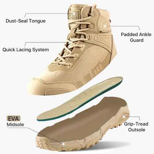 Vista 6 de FREE SOLDIER Botas de trabajo tácticas impermeables para hombre, ligeras, cómodas, botas de senderismo de combate