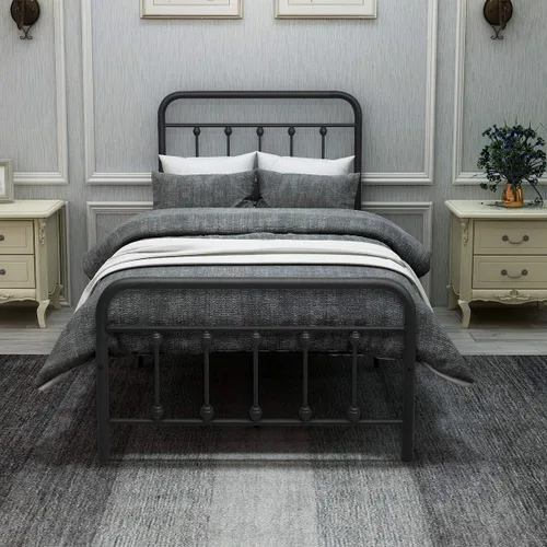 Vista 8 de Majnesvon Base de cama de plataforma de metal, base de cama de metal con cabecera y estribo, base de colchón, no necesita somier, fácil montaje