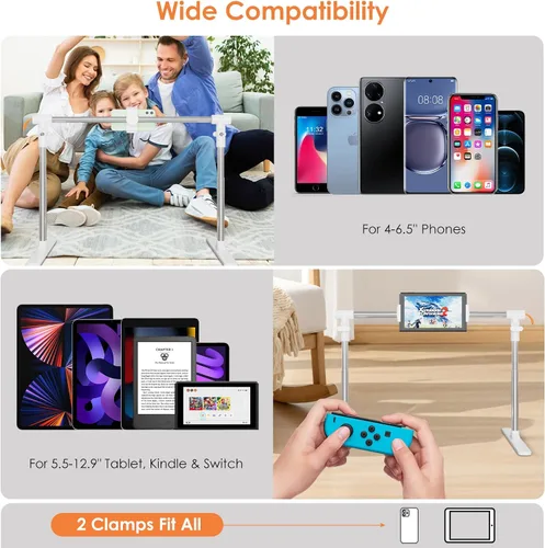 Vista 4 de Soporte plegable para Kindle para cama, soporte plegable para teléfono, tableta, Kindle para cama, sofá, soporte ajustable para tableta de teléfono