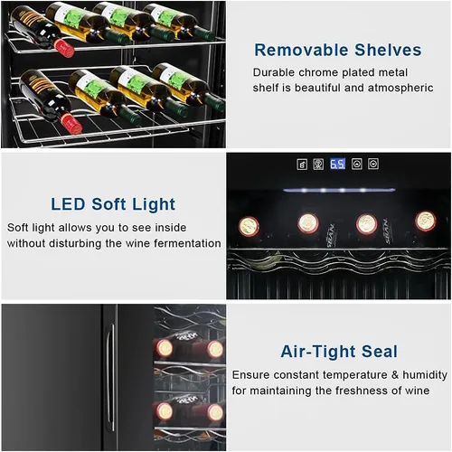 Vista 7 de Winado Refrigerador de vino con compresor de 28 botellas con temperatura ajustable, mini refrigerador de vino compacto independiente con control