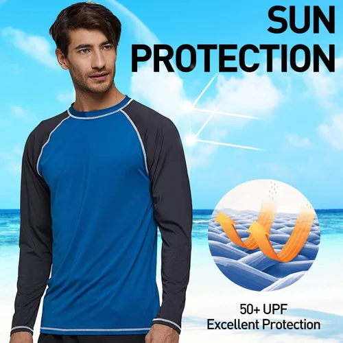 Vista 2 de Arcweg Camisas de manga larga para hombre con protección solar UPF 50+, camisetas de protección solar con protección contra erupciones SPF