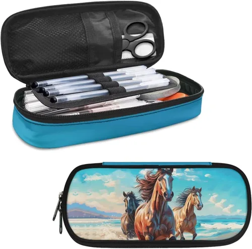 Vista 28 de Estuche para lápices de caballo con bandera estadounidense para adultos y niños, bolsa de lápices estética de gran capacidad, portalápices portátil
