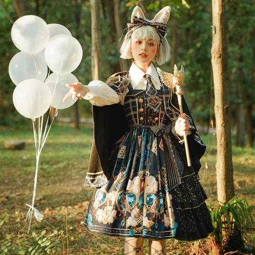 Vista 4 de Mingyuezai Vestido de Lolita para mujer, sin mangas, estampado de princesa, disfraz de cosplay