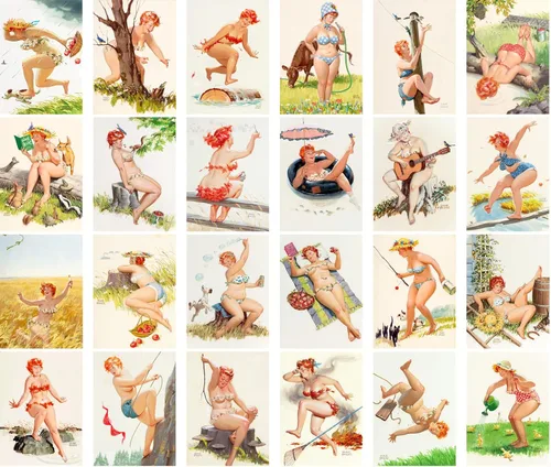 Vista 2 de PIXILUV HILDA - Postales vintage (24 piezas de 4 x 6 pulgadas cada una) HILDA Divertidas Curvas Sexy Pinup Girl Redhead Plus Size Model Girl Vintage