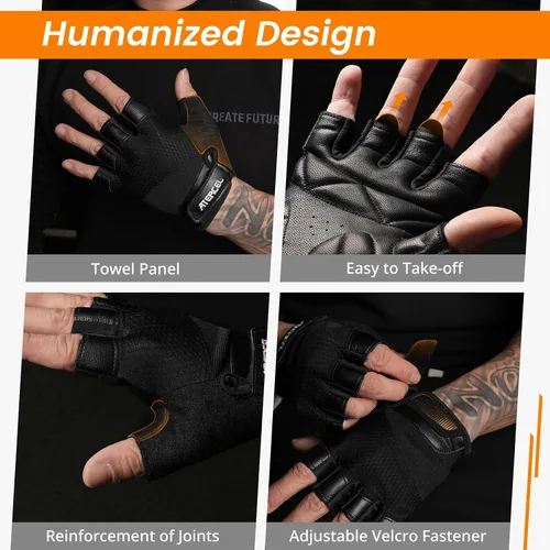 Vista 5 de ATERCEL Guantes de entrenamiento de cuero de alta calidad, ideales para hombres y mujeres, adecuados para levantamiento de pesas, gimnasio, ciclismo