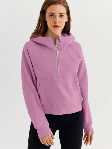 Vista 2 de WYNNQUE Sudaderas con capucha para mujer, sudaderas de gran tamaño, con cremallera de medio cuarto, manga larga, trajes de otoño, ropa de moda