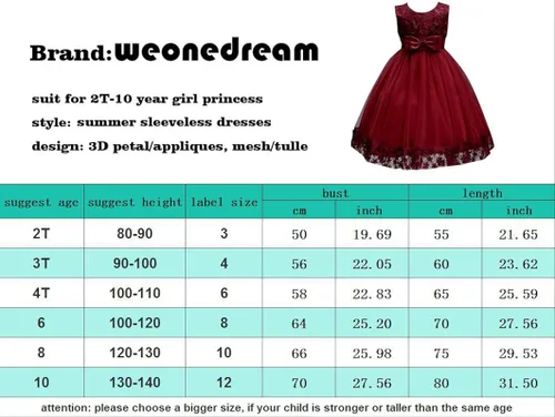 Vista 5 de WEONEDREAM Vestido de encaje elegante para niñas, para bodas, princesas o fiestas