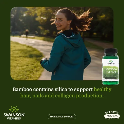 Vista 2 de Swanson Extracto de bambú para cabello y uñas Suplemento de sílice apoya colágeno 300 mg 60 cápsulas vegetales