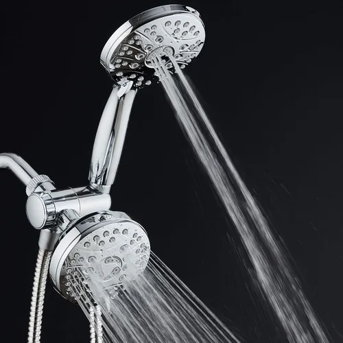 Vista 5 de Combo de lujo de 3 vías de alta presión de 48 modos - Cabezal de ducha de mano y lluvia dual - Manguera de acero inoxidable extra larga de 6 pies