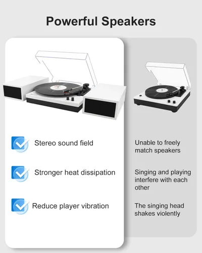 Vista 5 de LP&No.1 - Paquete de tocadiscos moderno con altavoces estéreo de estantería de doble potencia, preamplificador phono incorporado, transmisión por