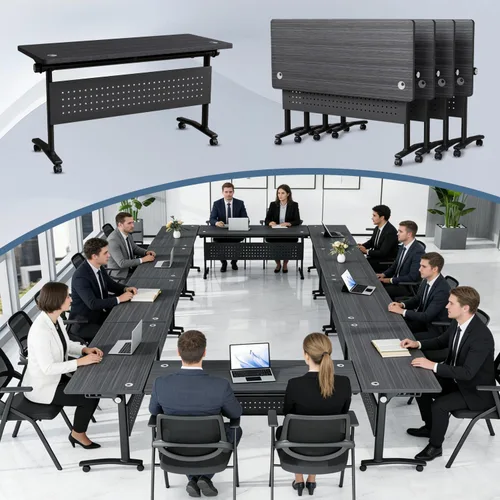 Vista 35 de Paquete de 4 mesas de conferencias plegables, mesa de entrenamiento modular Gris hierro profundo