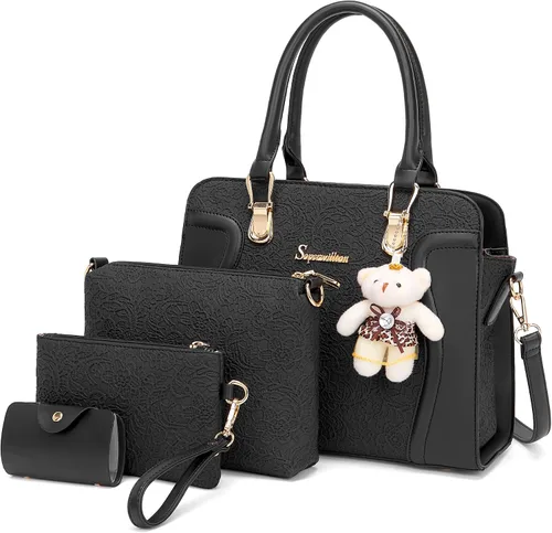 Vista 100 de Bolsos de mano de moda para mujer, bolsa de hombro, asa superior, bolsa de mano, juego de 4 piezas