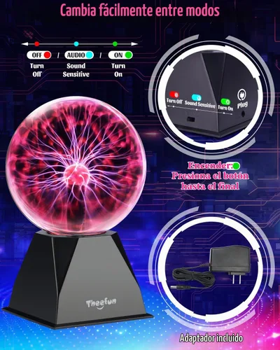 Vista 6 de Theefun Bola de Plasma: Verdadera Bola de 6 Pulgadas con Base de 3.5 Pulgadas, Globo de Plasma Regalos de Navidad Lámpara Sensible al Tacto y Sonido