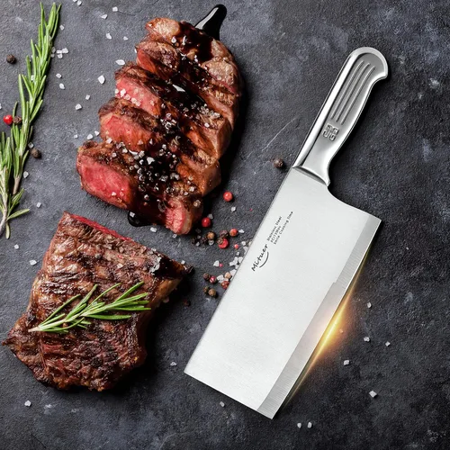 Vista 6 de Cuchillo de carnicero de 7 pulgadas, cuchillo de chef chino de acero inoxidable, cuchillo de carnicero para restaurantes y hogar